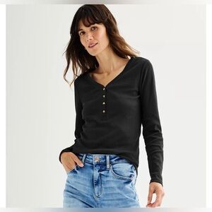 Sonoma Ribbed Long Sleeve Black Henley NWT Size 2X